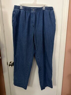Woman Within 20W Elastic Waist Denim Pants Pull On Jeans High Rise Medium Wash